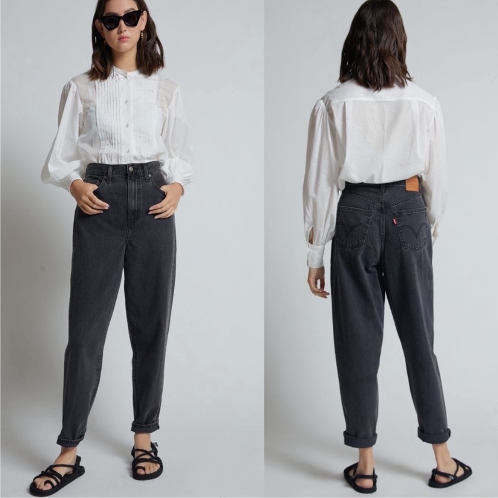 LEVI'S HIGH LOOSE TAPER JEANS Size 26 x 29 High Waisted Premium Black